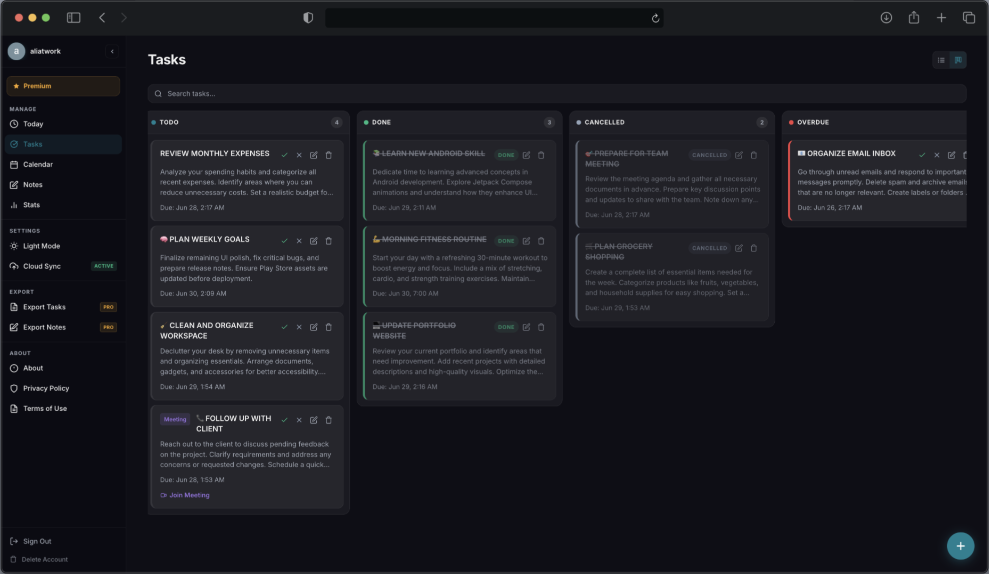 Taskaro web dashboard